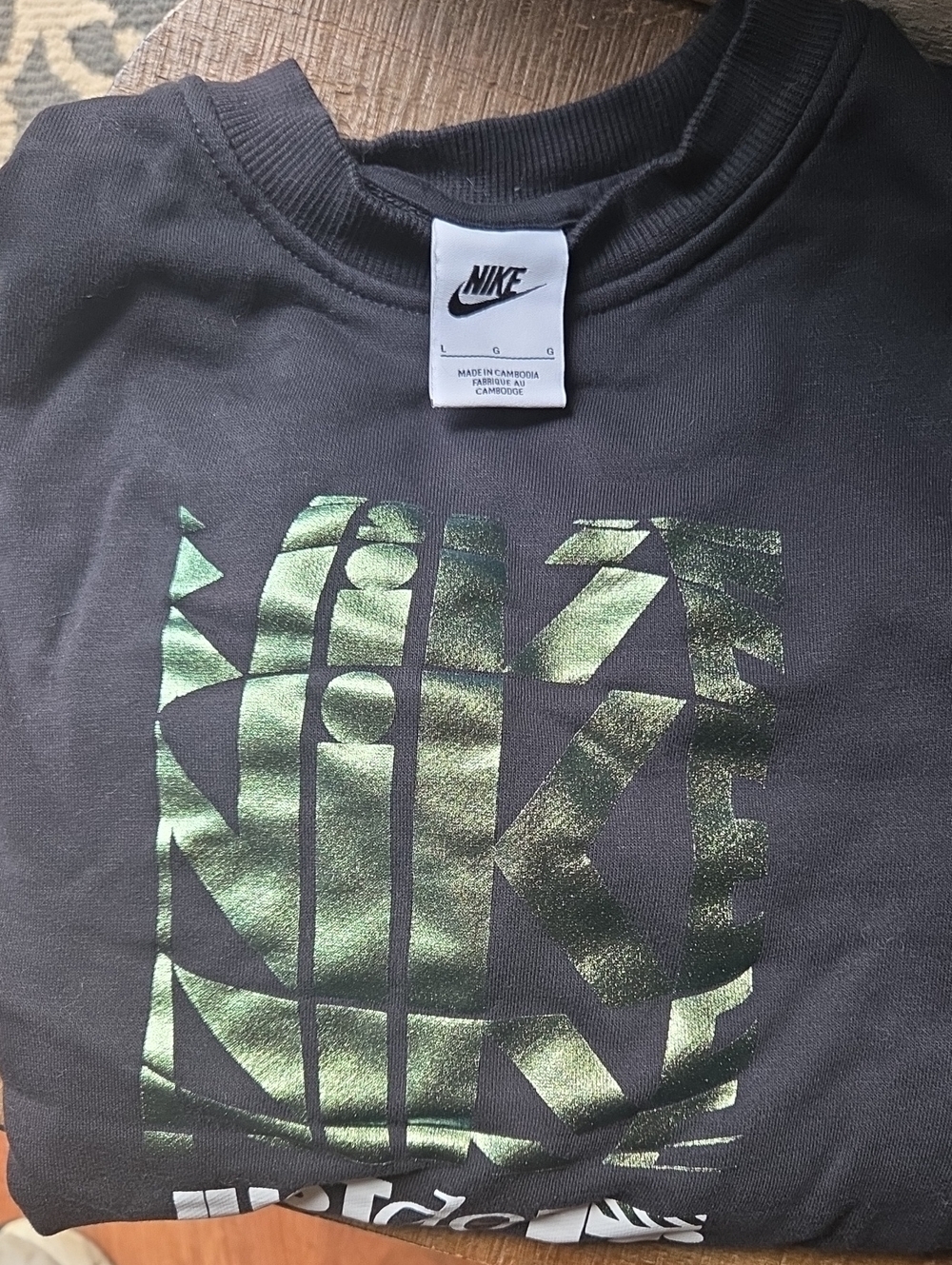 Nike Kids Black Sweatshirt with Metallic Green Graphic